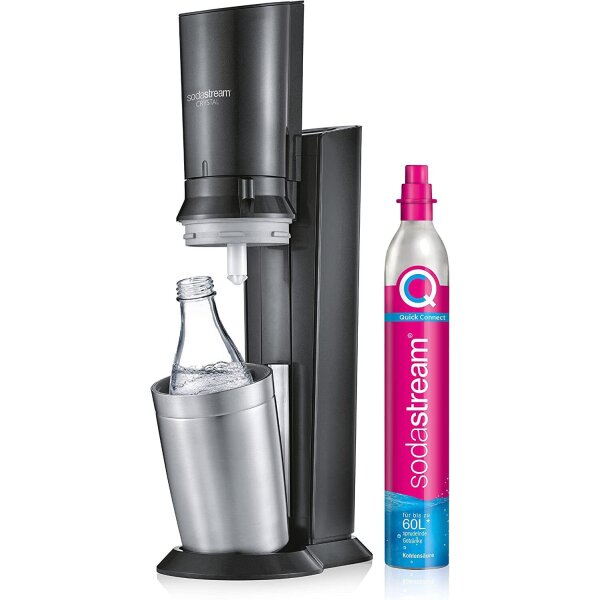 SodaStream Crystal 3.0 Trinkwassersprudler 1 Glaskaraffe u. Co2 Zylinder Schwarz